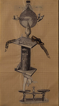 Image shows a drawing of the type known as 'exquisite corpse'